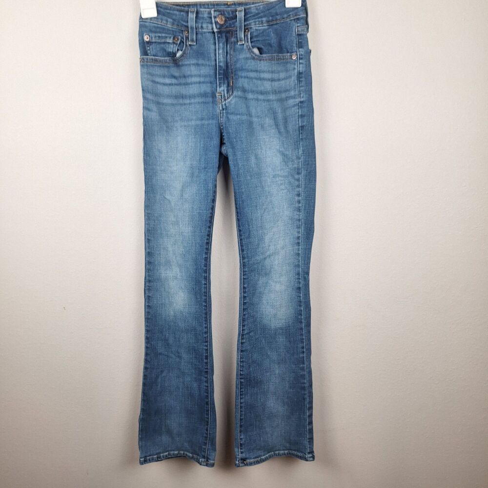 Levi's 725 High Rise Bootcut Jeans Womens W25 L30 Blue Stretch Denim Medium Wash